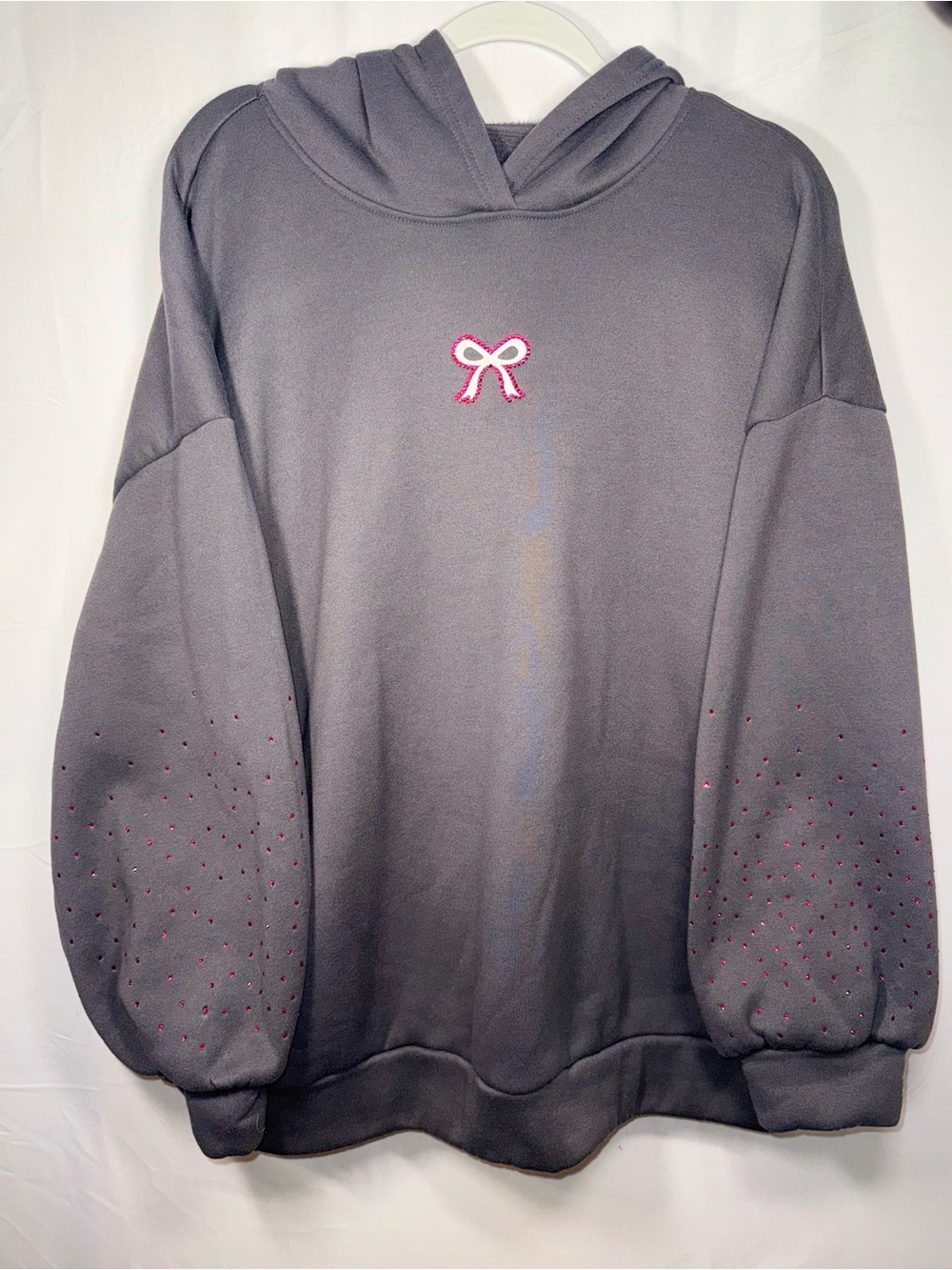 Dazy x Star Series Women Grey Hoodie with Pink  Hand Placed bling Bow Size XL